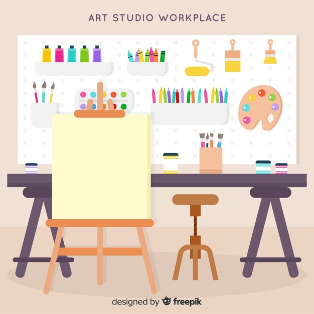 Flache Kunststudio-Arbeitsplatzillustration