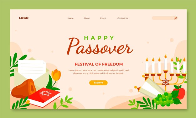 Kostenloser Vektor flache landing-page-vorlage für die jüdische pessach-feier
