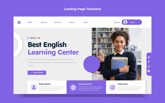 Flache Landingpage für Englischunterricht
