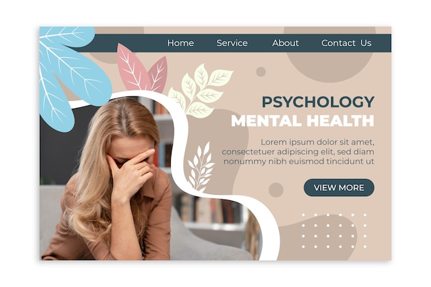 Kostenloser Vektor flache landingpage für psychische gesundheit mit foto