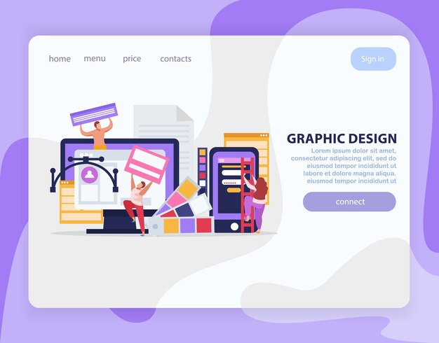 Flache Landingpage mit Grafikdesign und Links und Bit Violet Button Connect