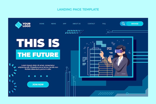 Flache landingpage mit minimaler technologie