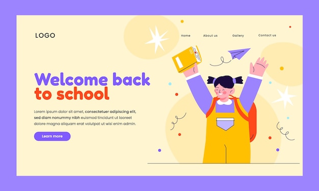 Kostenloser Vektor flache landingpage-vorlage für den schulanfang