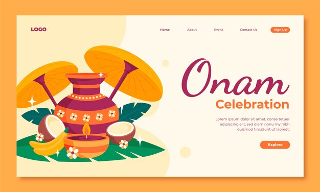 Flache Landingpage-Vorlage für die Feier des Onam-Festivals