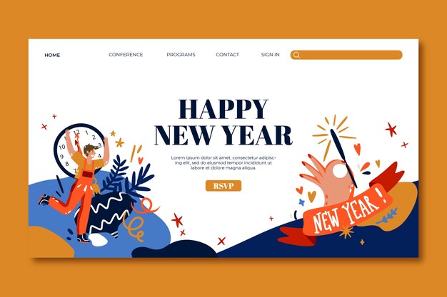 Flache Landingpage-Vorlage für die Neujahrsfeier 2024