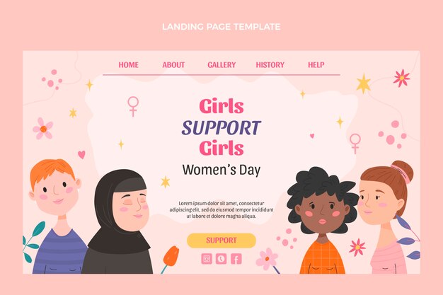 Kostenloser Vektor flache landingpage-vorlage zum internationalen frauentag