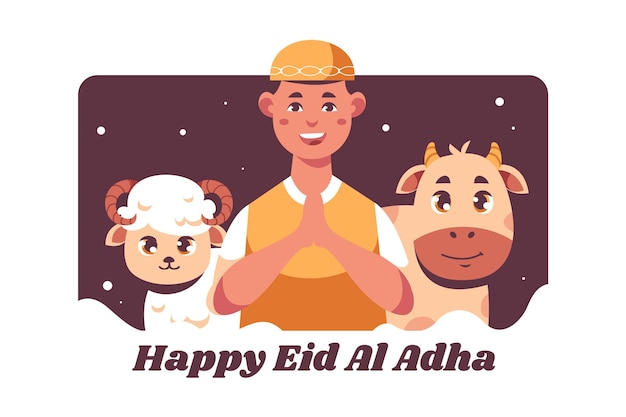 Kostenloser Vektor flache leute, die eid al-adha-illustration feiern