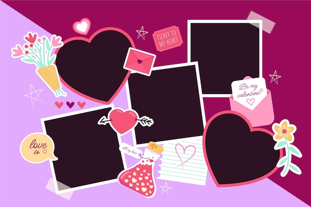 Flache liebescollage zum valentinstag