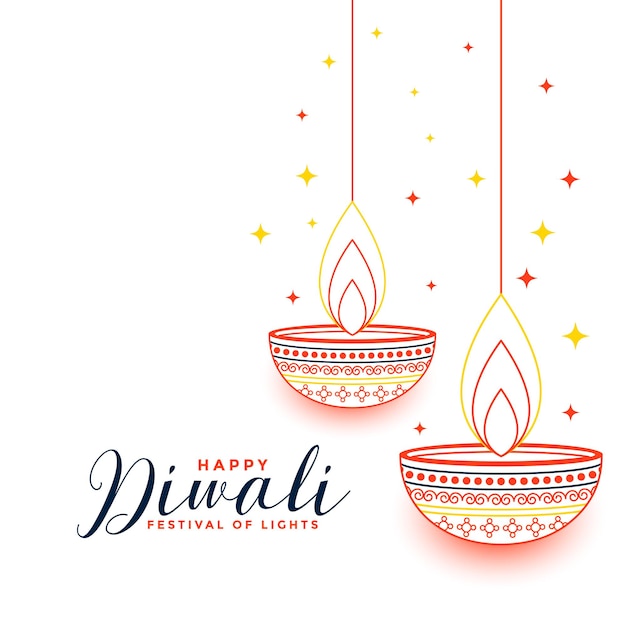 Kostenloser Vektor flache linie stil glückliches diwali dekoratives kartendesign