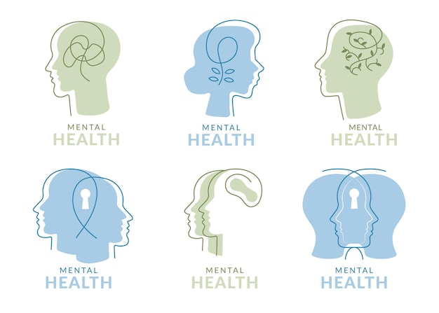 Kostenloser Vektor flache logo-sammlung für psychische gesundheit