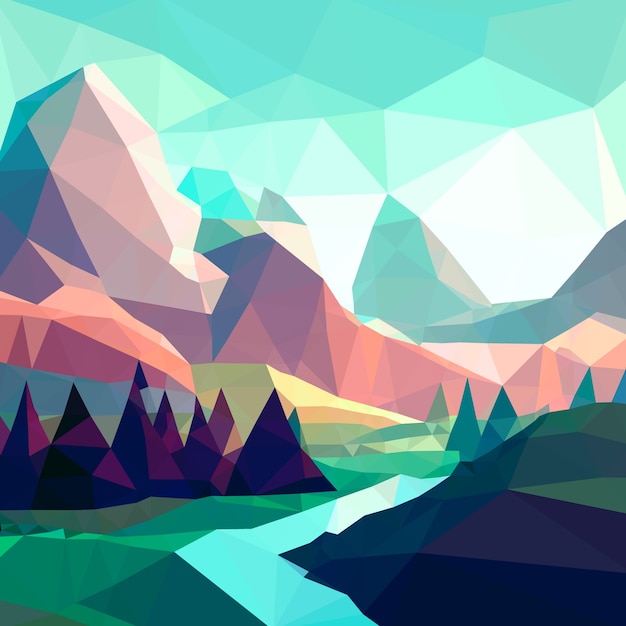 Kostenloser Vektor flache low-poly-landschaftsillustration