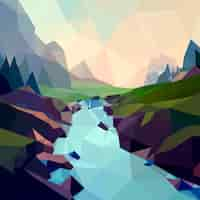 Kostenloser Vektor flache low-poly-landschaftsillustration