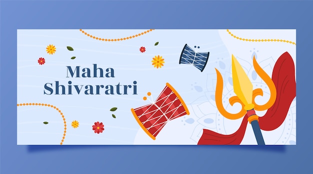 Kostenloser Vektor flache maha shivaratri horizontale bannervorlage