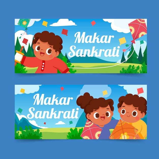 Flache makar sankranti horizontale banner eingestellt