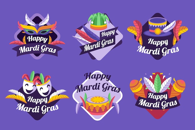 Flache mardi gras-abzeichen-kollektion