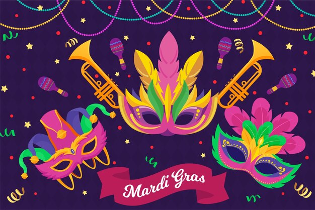 Flache mardi gras-illustration