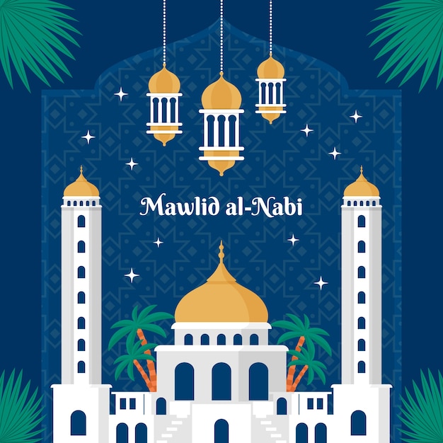 Kostenloser Vektor flache mawlid al-nabi-illustration