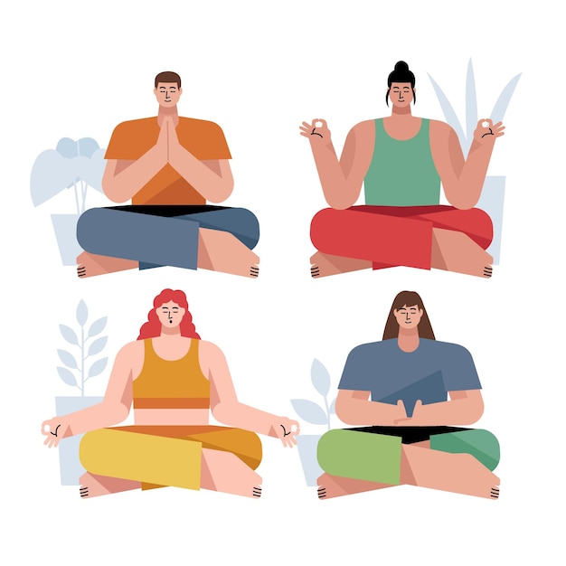 Flache Menschen, die illustriert meditieren