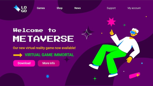 Kostenloser Vektor flache metaverse-zielseitenvorlage