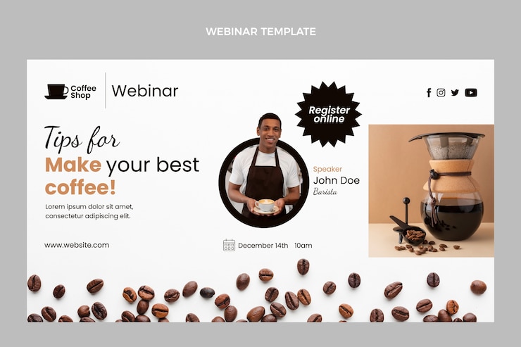 Kostenlose Vektor flache minimale coffeeshop-webinar-vorlage