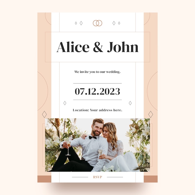 Flache minimale Hochzeitseinladungsvorlage