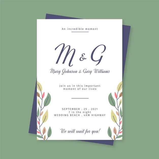 Flache minimalistische Hochzeitseinladungsschablone
