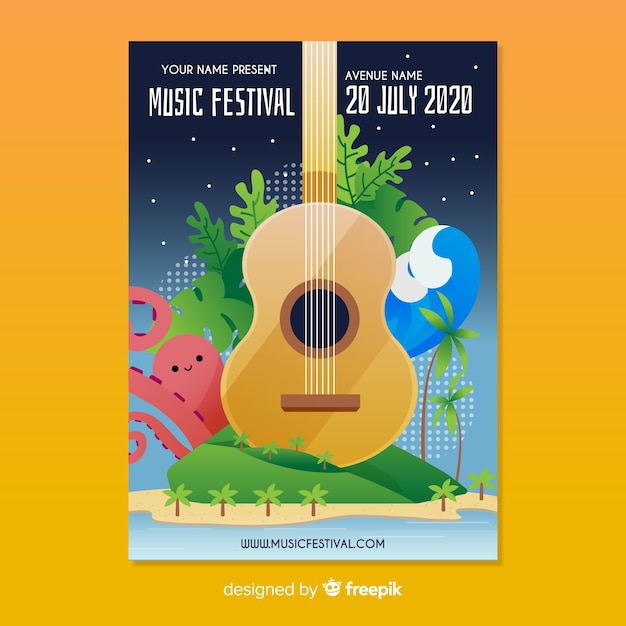 Flache musik festival plakat vorlage