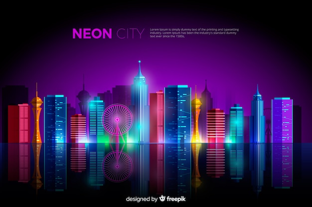 Flache neon city hintergrund