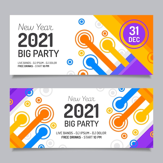 Flache neujahr 2021 party banner