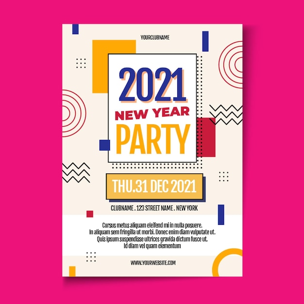 Flache neujahr 2021 party flyer vorlage