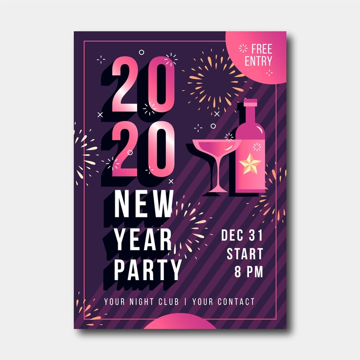 Kostenlose Vektor flache neujahrsparty flyer vorlage