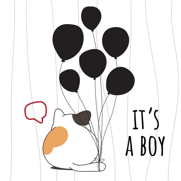 Flache niedliche Tierkatzen-Ballonillustration für Kinder Niedliche Katzenfigur