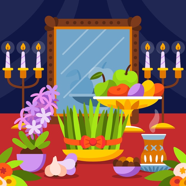 Kostenloser Vektor flache nowruz-illustration