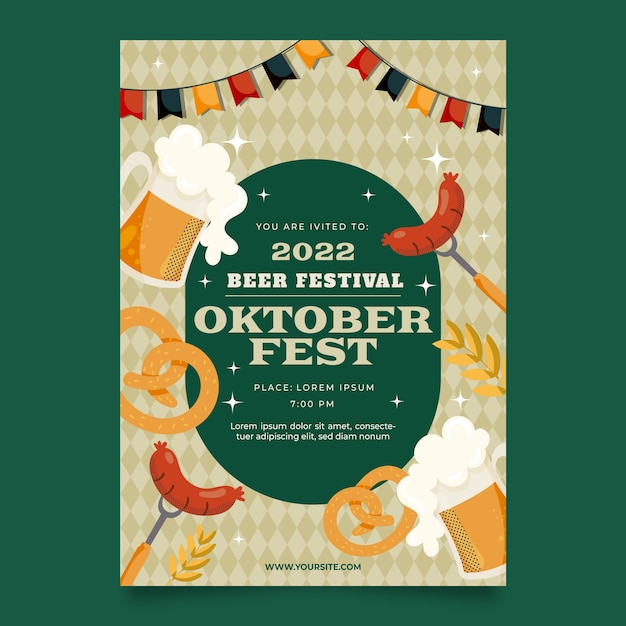Kostenloser Vektor flache oktoberfest-einladungsvorlage