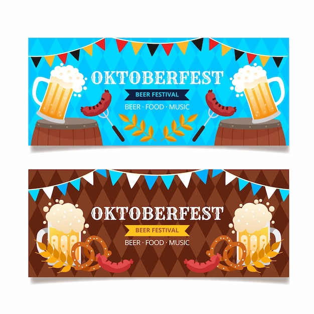 Kostenloser Vektor flache oktoberfest horizontale banner eingestellt