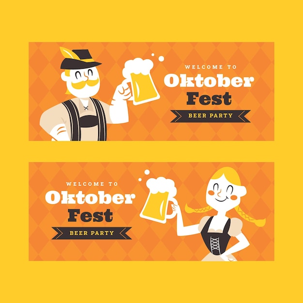 Kostenloser Vektor flache oktoberfest horizontale banner eingestellt