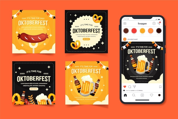 Flache oktoberfest instagram posts sammlung