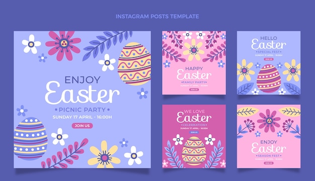 Flache Oster-Instagram-Posts-Sammlung