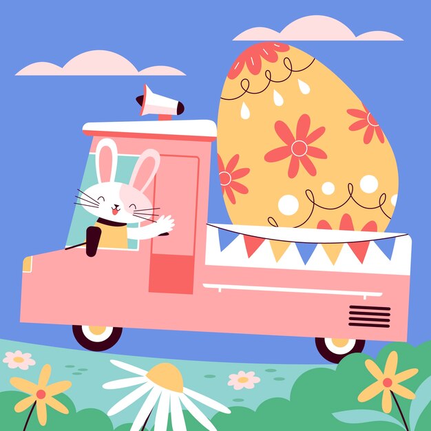 Flache ostern-autoillustration