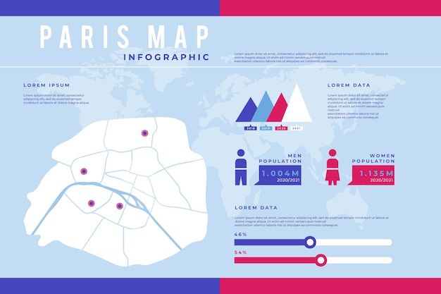 Kostenloser Vektor flache paris karte infografiken