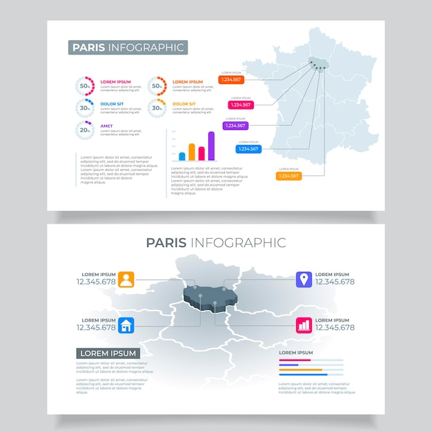 Flache paris karte infografiken