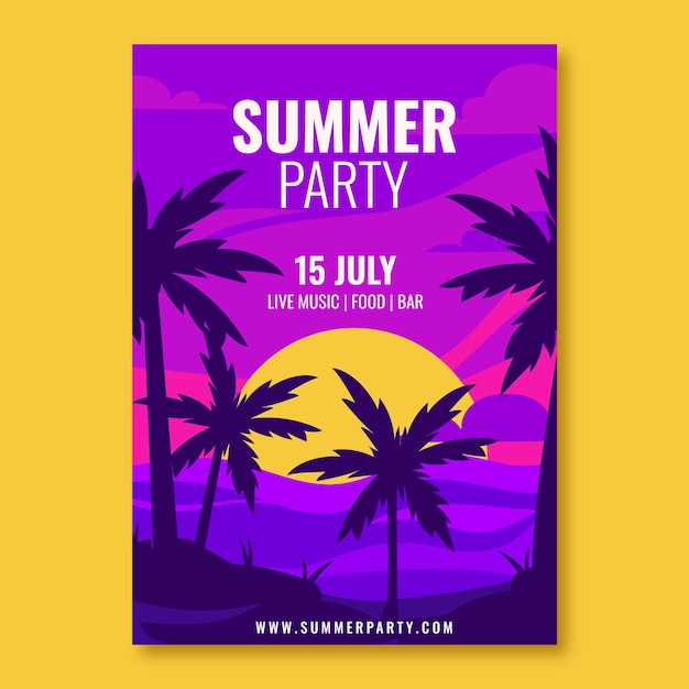 Flache Partyplakatvorlage für die Sommerzeit
