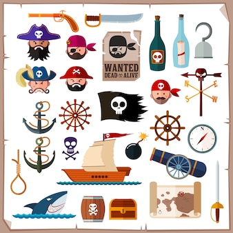 Flache piraten-icon-sammlung