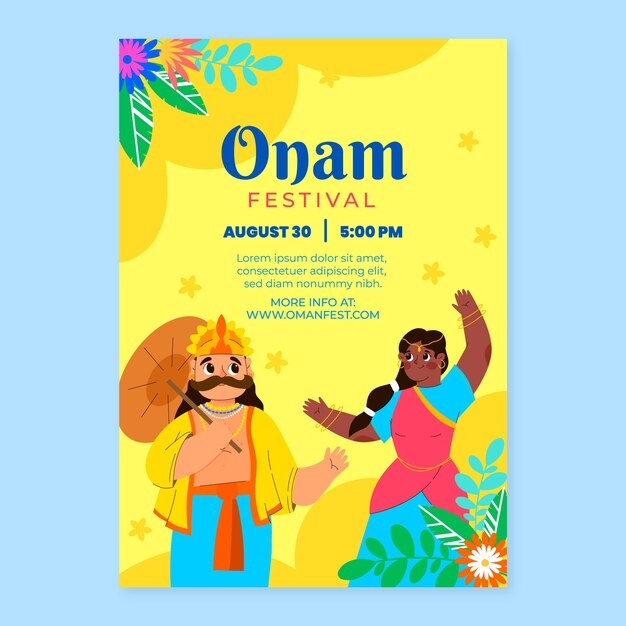 Flache Plakatvorlage für Onam-Feier