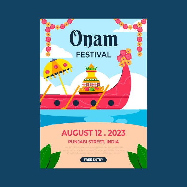 Flache Plakatvorlage für Onam-Feier