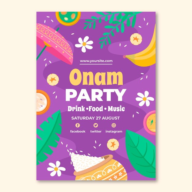 Flache plakatvorlage für onam-feier