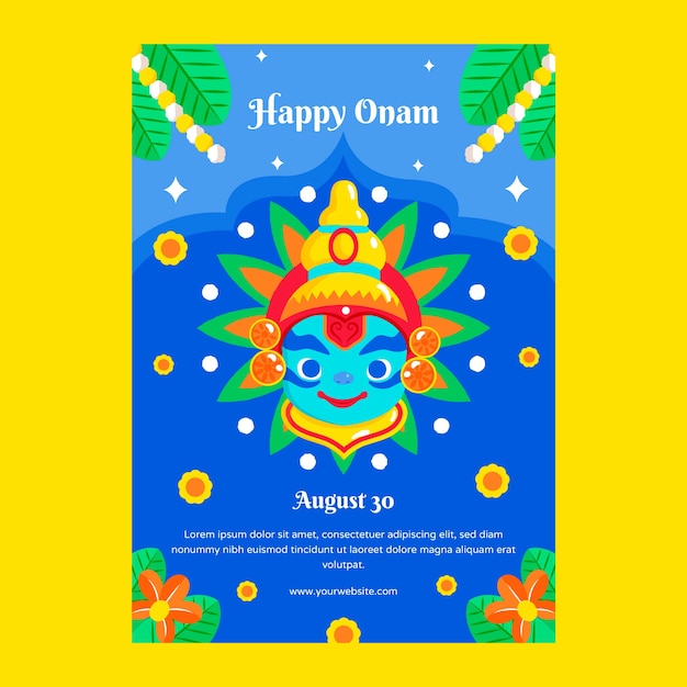 Flache Plakatvorlage für Onam-Feier