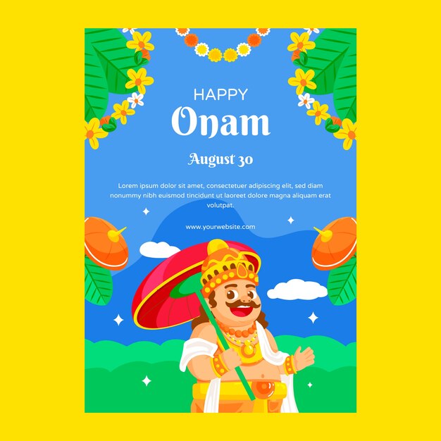 Flache Plakatvorlage für Onam-Feier