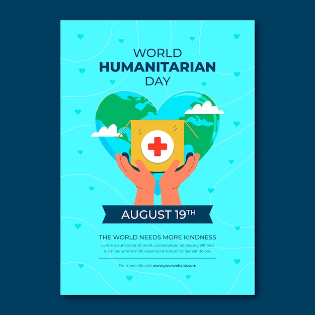 Flache plakatvorlage zum humanitären welttag mit händen, die eine schachtel halten