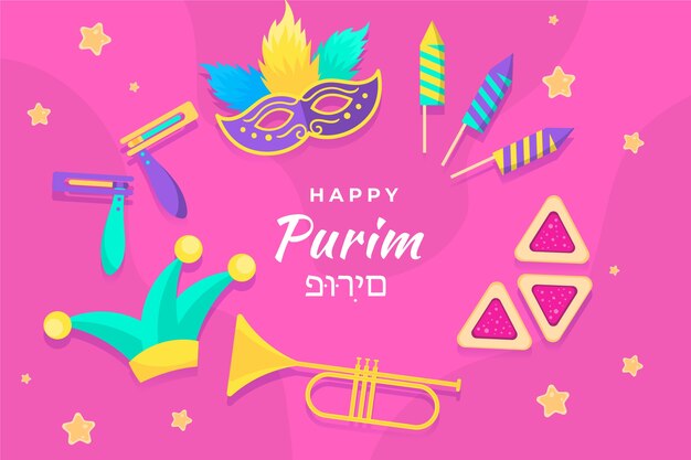 Kostenloser Vektor flache purim-illustration